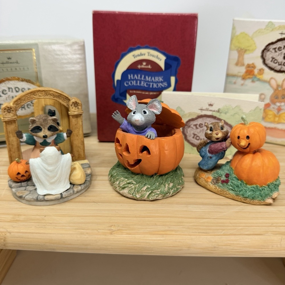 Hallmark Tender Touches Halloween Lot Of 3 Vintage Figurines Pumpkin Mouse Box